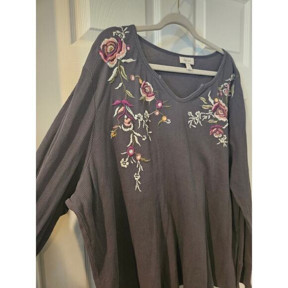 Style & Co Womens size 3X cotton Embroidered Thermal Top Waffle Knit Gray Desert - Picture 3 of 8